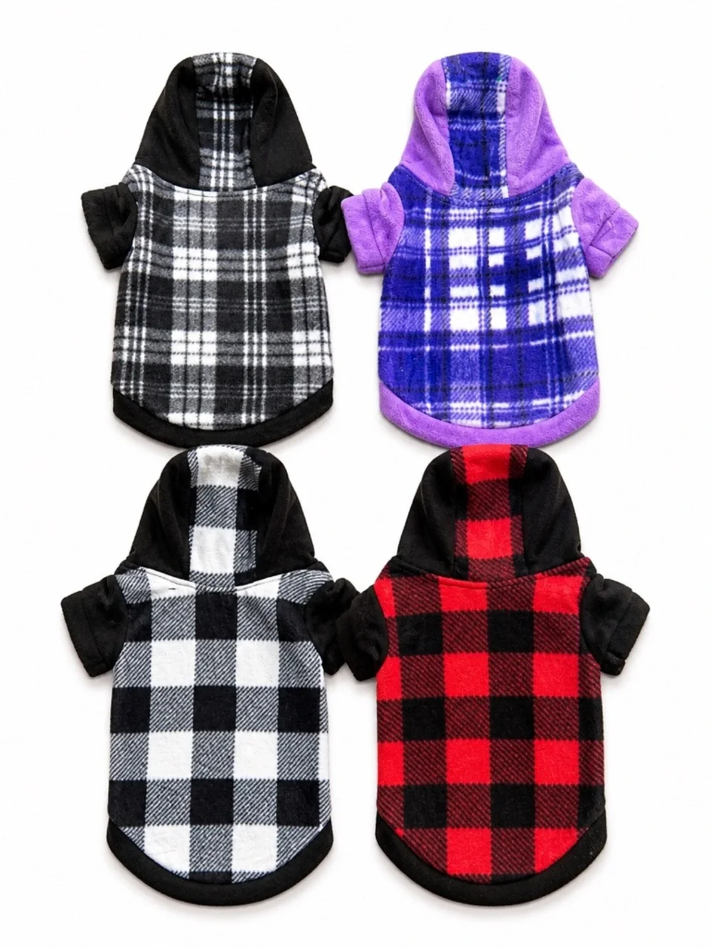 4 Pack Small Dog Sweaters Fleece Hoodies Plaid Winter Pet Clothes New
